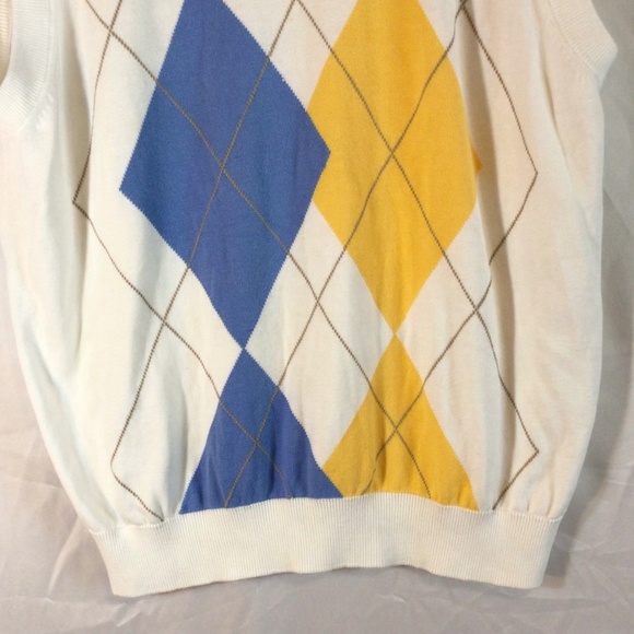 Pro Tour Men Sweater Vest White Large Argyle Print Golf Preppy Layering Classic - Picture 4 of 5